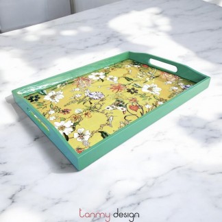 Khay sơn mài chữ nhật tay vồng xanh lục dán vàng hoa rối 28*40*H4 cm
